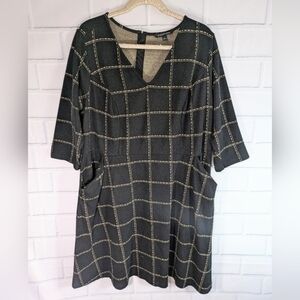 41 Hawthorne Black V-Neck A-Line Knit Dress Front Pockets